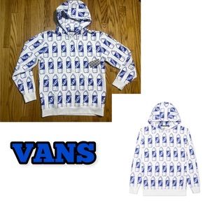 VANS X FERGUS CORNER STORE ALL OVER PRINT FLEECE - WHITE/BLUE men’s sz L…